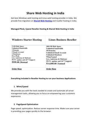 Share Web Hosting in India