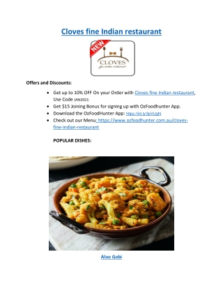 15% Off - Cloves fine Balwyn Indian restaurant Takeaway Menu, VIC