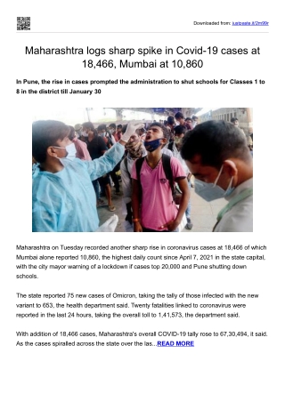 Maharashtra logs sharp spike in Covid-19 cases at 18,466, Mumbai at 10,860