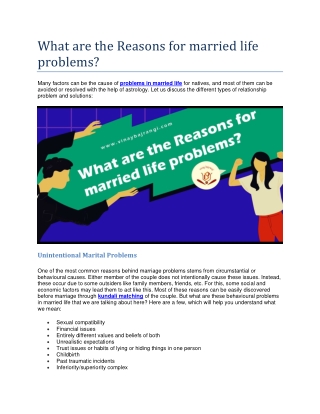 What are the Reasons for married life problems