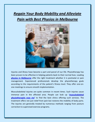 Regain Your Body Mobility and Alleviate Pain with Best Physios in Melbourne