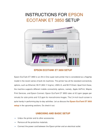 Epson Ecotank ET 3850 Installation Guide | Driver Download | Troubleshooting