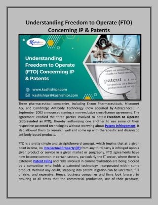 Understanding Freedom to Operate (FTO) Concerning IP & Patents