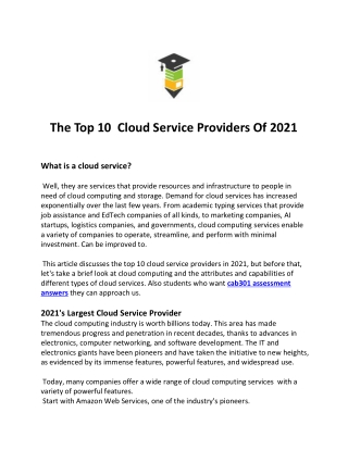 The Top 10  Cloud Service Providers Of 2021
