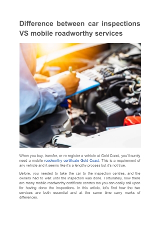 Difference between car inspections VS mobile roadworthy services