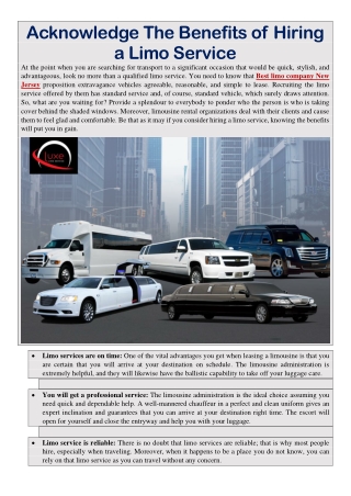 Acknowledge The Benefits of Hiring a Limo Service