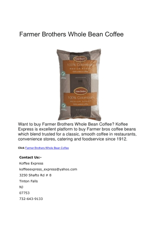 Farmer Brothers Whole Bean Coffee | koffee express