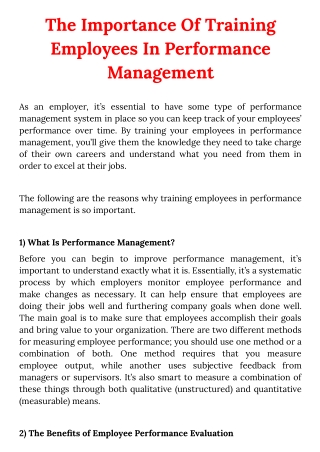 The Importance Of Training Employees In Performance Management