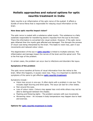 Holistic approaches and natural options for optic neuritis treatment in India
