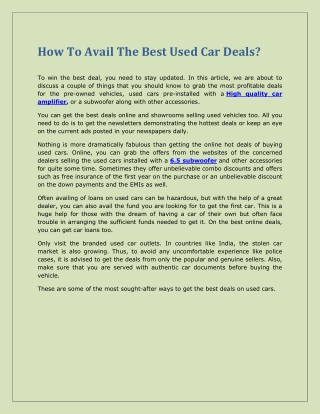 How To Avail The Best Used Car Deals