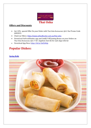 Thai Osha Restaurant Aspley Takeaway Menu, QLD