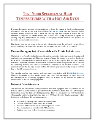 Test Your Specimen at High Temperatures with a Hot Air Oven