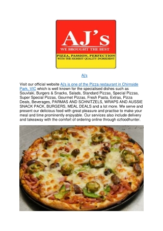 10% off - Aj's Pizza Delivery and takeaway Chirnside Park Menu,VIC