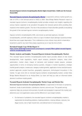 Neonatal Hypoxic-Ischemic Encephalopathy Market Higher Growth Rate over the Forecast Period 2029