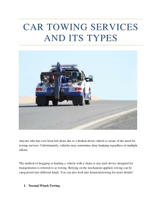 Car Towing Services And Its Types