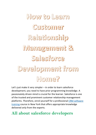 How To Learn Customer Relationship Management & Salesforce Development From Home