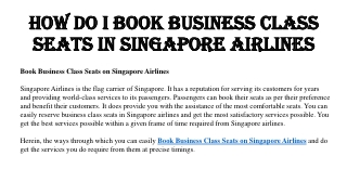 How Do I Book Business Class Seats in Singapore Airlines - Faresflow