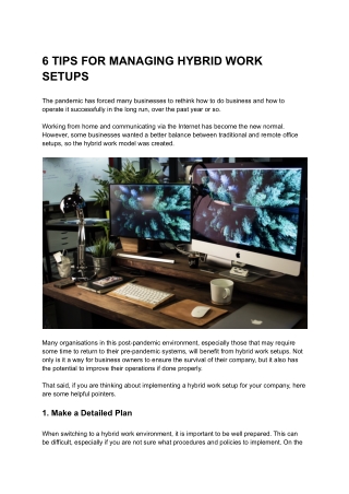 6 TIPS FOR MANAGING HYBRID WORK SETUPS