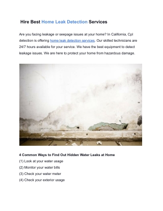 Home Leak Detection Services - CPL