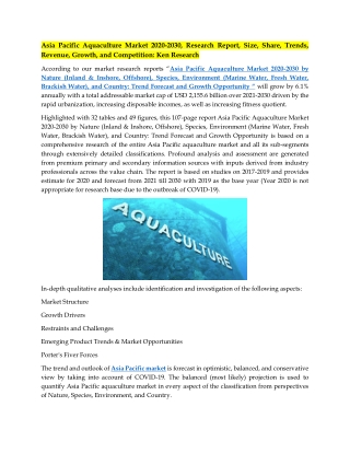 Asia Pacific Aquaculture Market Research Report, Revenue, Growth, and Demand