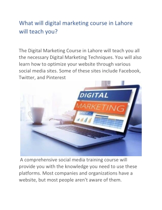 What will a Digital Marketing Course in Lahore Teach You?