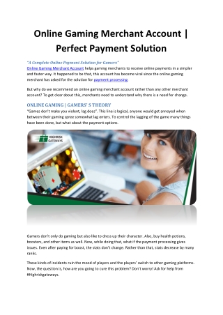 Online Gaming Merchant Account Perfect Payment Solution - HighRisk Gateways