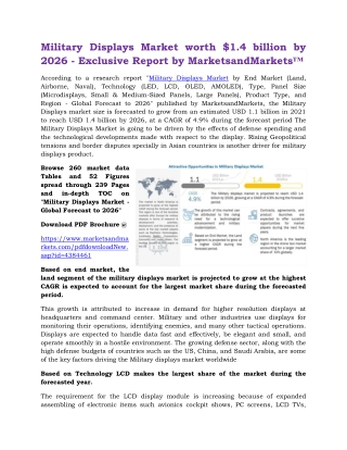 Military Displays Market worth $1.4 billion by 2026 - Exclusive Report by Market