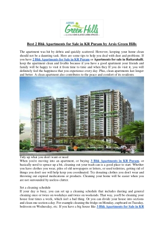 Best 2 Bhk Apartments for Sale in KR Puram by Arsis Green Hills