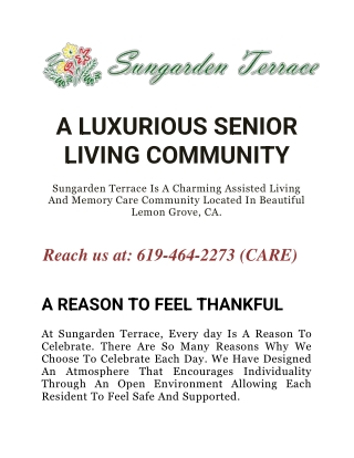 Sungarden Terrace A LUXURIOUS SENIOR LIVING COMMUNITY