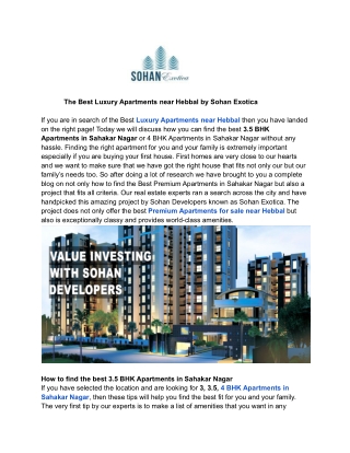 The Best Luxury Apartments near Hebbal by Sohan Exotica
