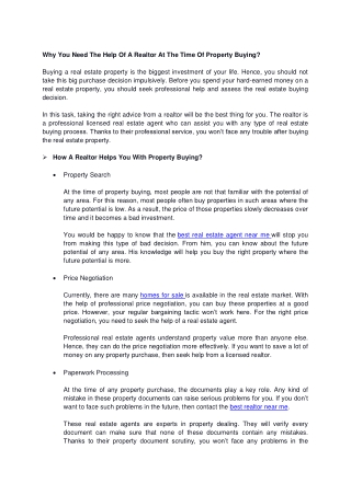 Why You Need The Help Of A Realtor At The Time Of Property Buying?