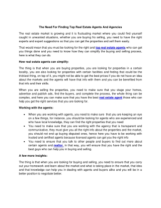 The Need For Finding Top Real Estate Agents And Agencies