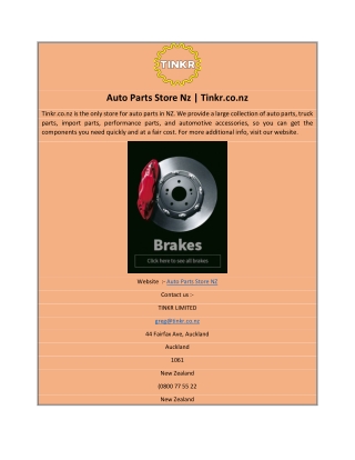 Auto Parts Store Nz | Tinkr.co.nz