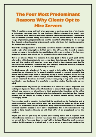 The Four Most Predominant Reasons Why Clients Opt to Hire Servers