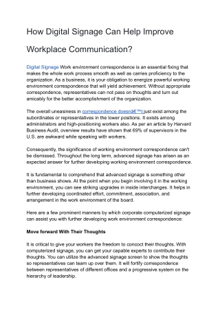 How Digital Signage Can Help Improve Workplace Communication