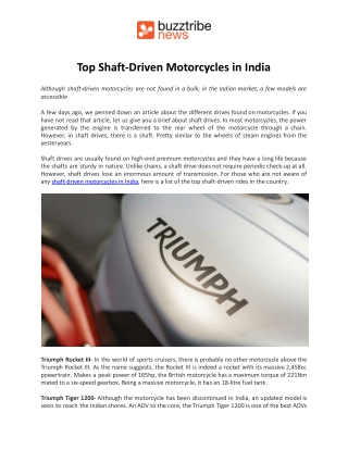 Top Shaft-Driven Motorcycles in India