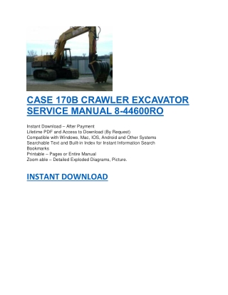 CASE 170B CRAWLER EXCAVATOR SERVICE MANUAL 8-44600RO