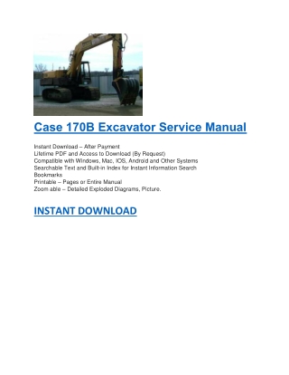 Case 170B Excavator Service Manual