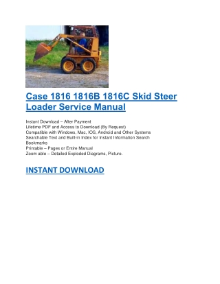 Case 1816 1816B 1816C Skid Steer Loader Service Manual