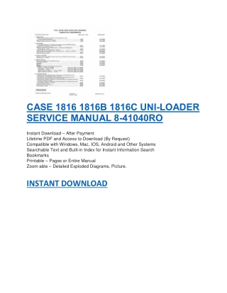 CASE 1816 1816B 1816C UNI-LOADER SERVICE MANUAL 8-41040RO