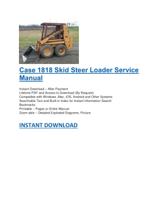 Case 1818 Skid Steer Loader Service Manual