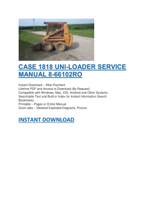 CASE 1818 UNI-LOADER SERVICE MANUAL 8-66102RO