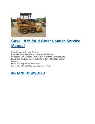 Case 1835 Skid Steer Loader Service Manual