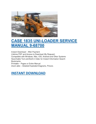 CASE 1835 UNI-LOADER SERVICE MANUAL 9-68700