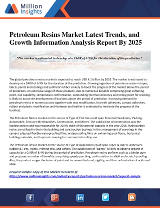 Petroleum Resins Market Is Expected to Achieve Considerable Growth to 2025