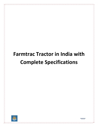 Farmtrac Tractor in India with Complete Specifications