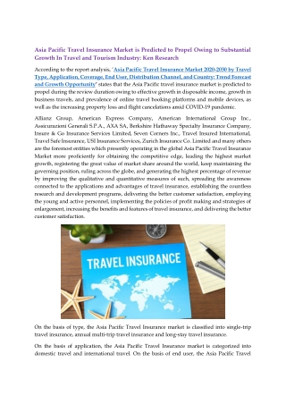 Asia Pacific Travel Insurance Market Research Report, Size, Share, Competition