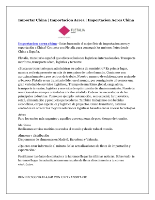 Importacion aerea china - Fletalia.