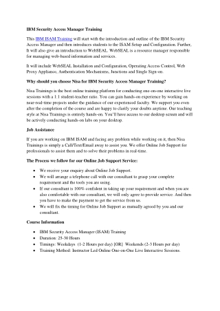 IBM Security Access Manager Training