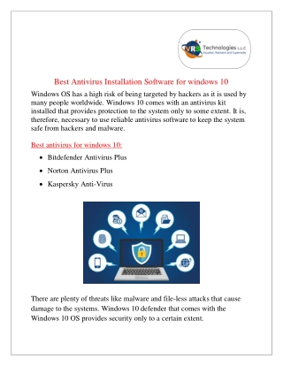 Best Antivirus Installation Software for windows 10